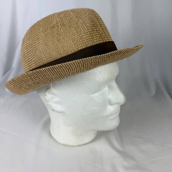 Dorfman Pacific Fedora Hat XL Scala Toyo Poly Lightweight Beige Brown Woven EUC - Picture 2 of 12